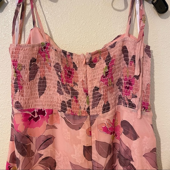 Lulu’s - Tea Party Chic Pink Floral Print Tie-Strap Tiered Midi Dress - Picture 6 of 7